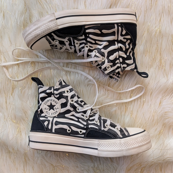 Converse Black White Zebra Skeleton Platform High-Top Sneakers Womens size 10 - Picture 1 of 9